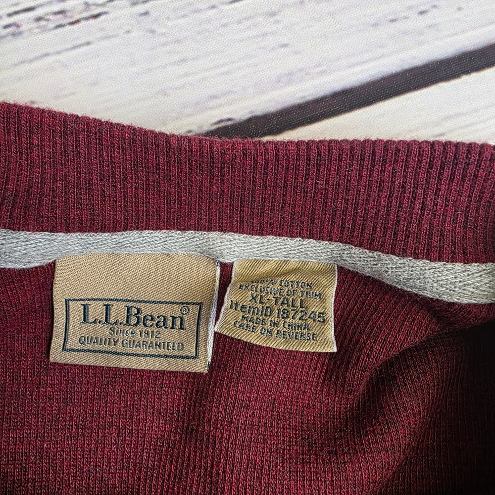 LL Bean Mens XL Tall Henley Shirt Burgundy Maroon Long Sleeve Waffle Knit Cotton - Picture 4 of 8